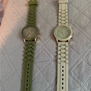 Stylish Women's Dual Watch Set in Olive and Light Green. batteries needed
